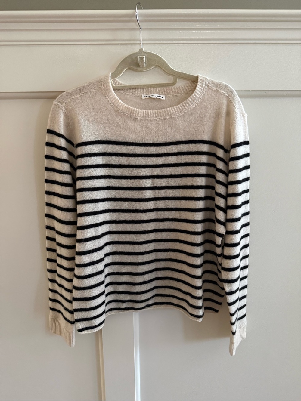 Reformation Cream and Black Striped Crewneck Sweater